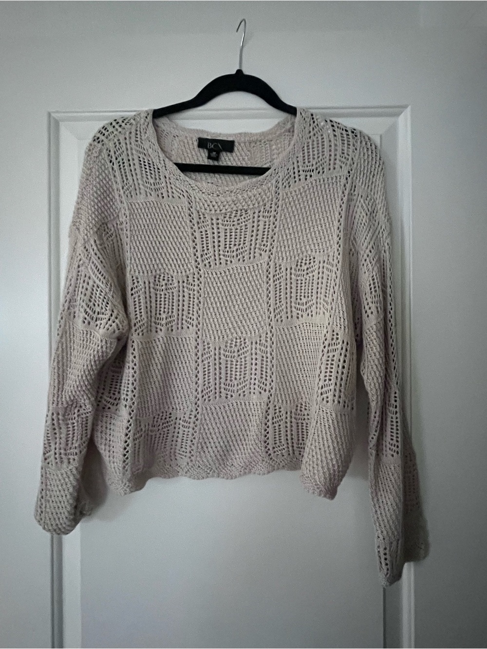 Macys bcx Open-Knit Crewneck Sweater in Light Beige summer cover up medium new - Picture 4 of 4